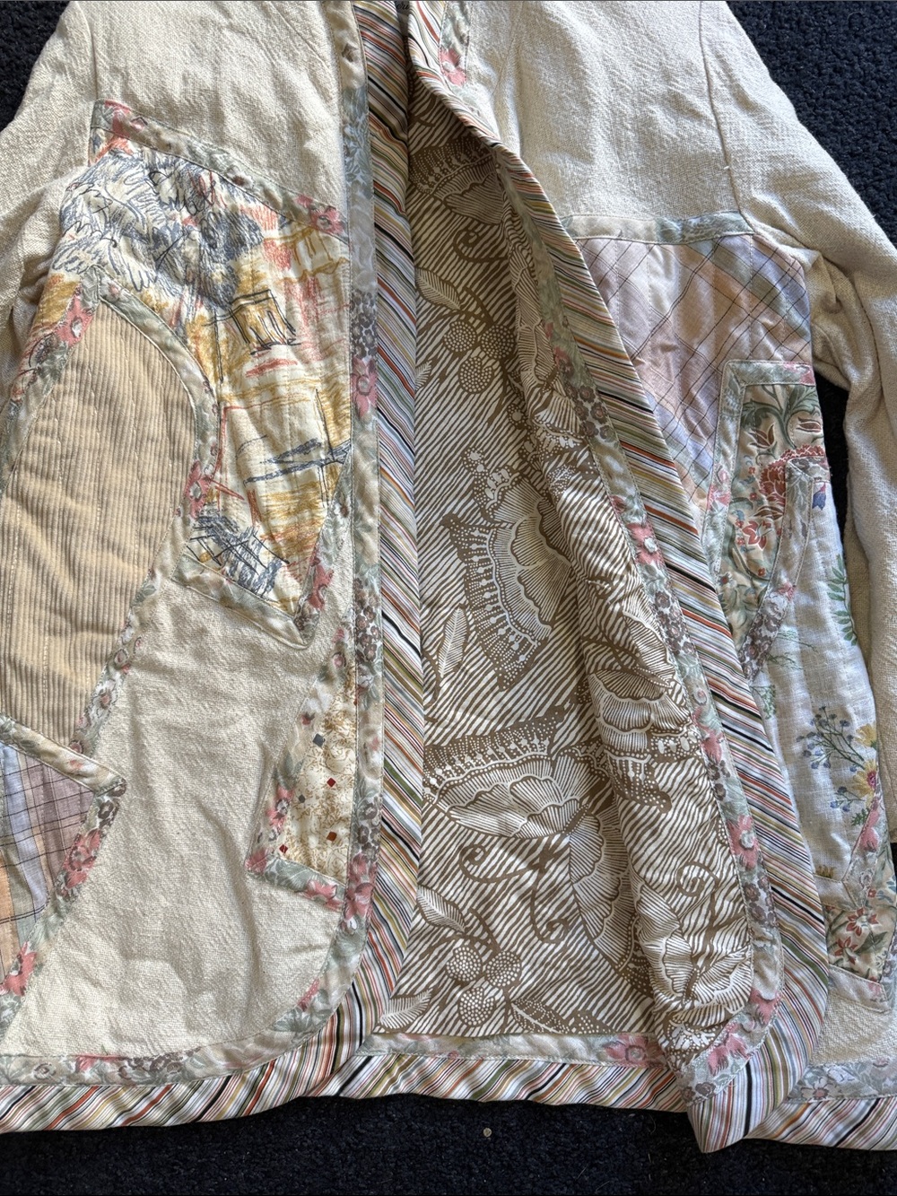 Catherine Carr Vintage Quilted Patchwork Cream Women's Jacket - Picture 3 of 9